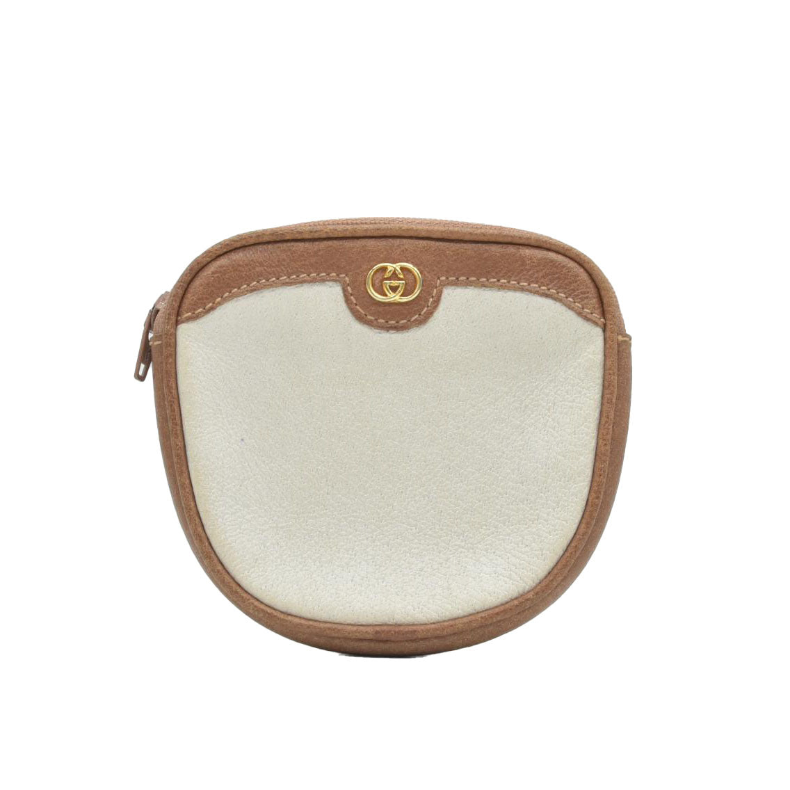 $450 GUCCI Suede Interlocking G Logo Coin Purse Ivory