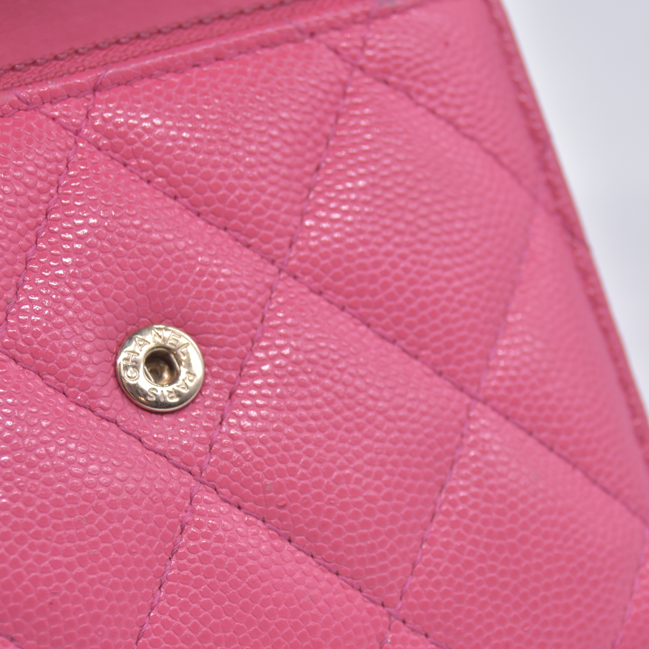 $1025 2020 CHANEL Interlocking CC Chain Small Flap Tri-Fold Wallet Pink Caviar Leather