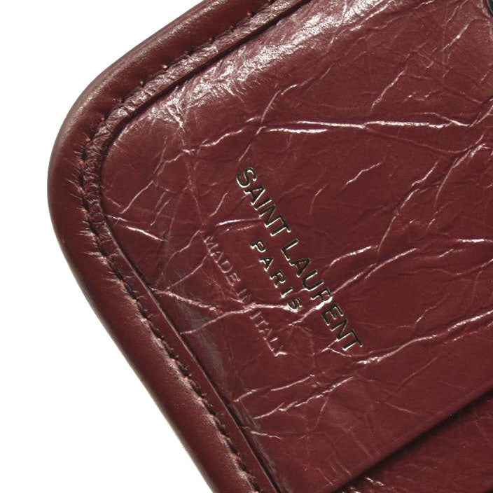 Saint Laurent Compact Niki Wallet Burgundy Leather Crinkled