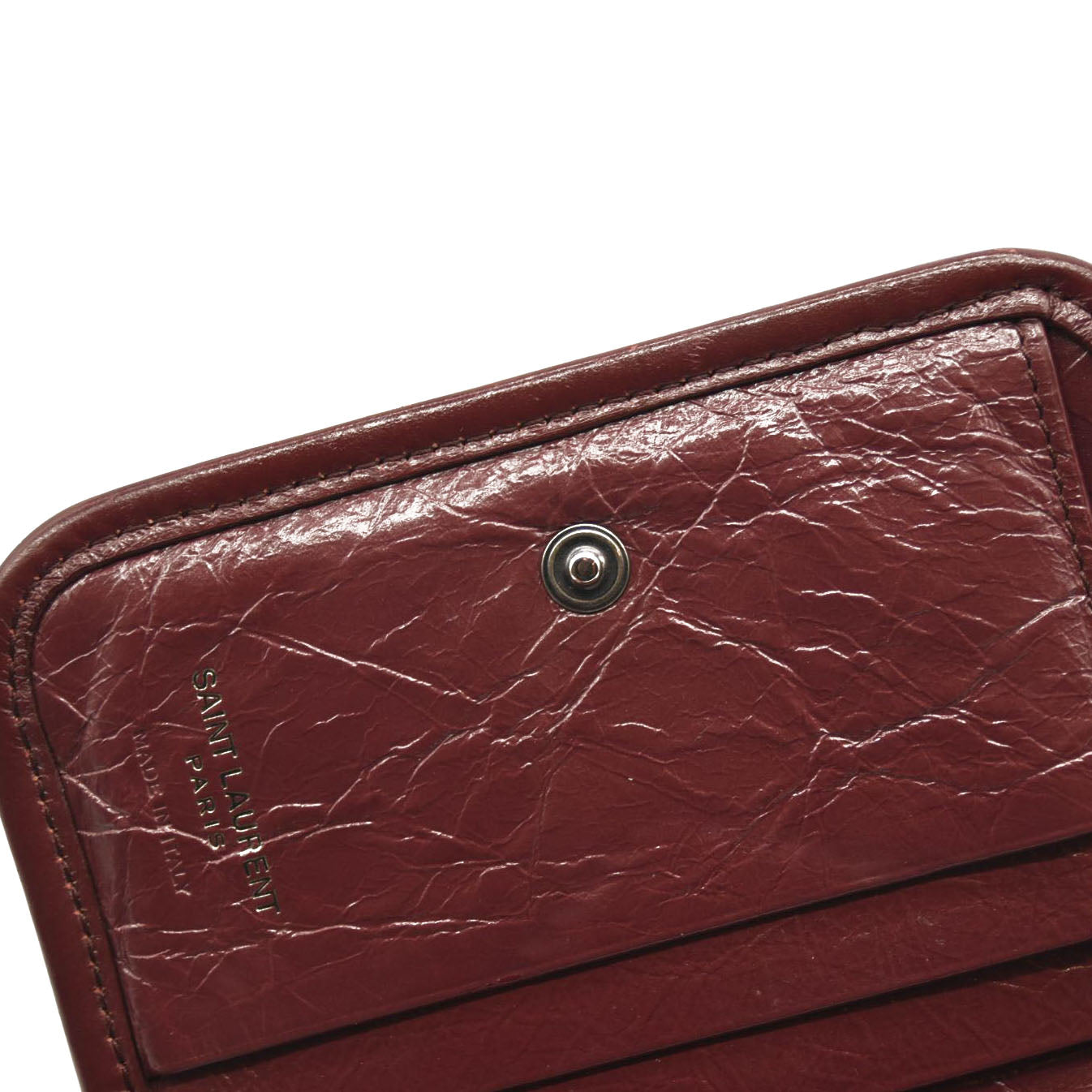 Saint Laurent Compact Niki Wallet Burgundy Leather Crinkled