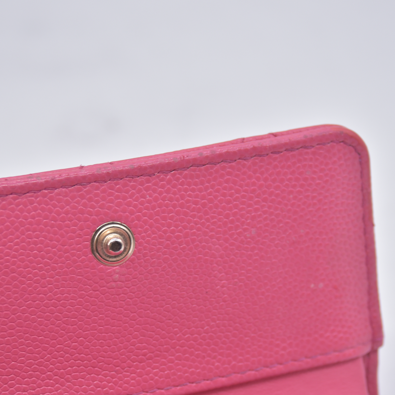 $1025 2020 CHANEL Interlocking CC Chain Small Flap Tri-Fold Wallet Pink Caviar Leather