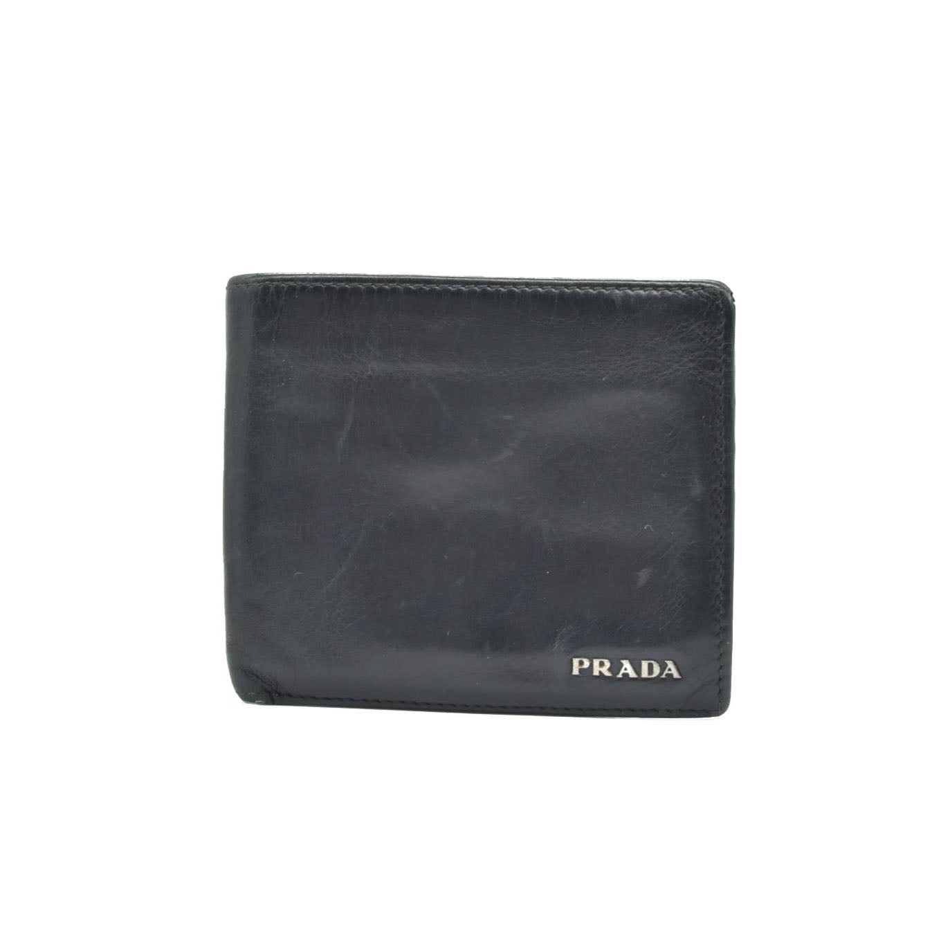 $650 PRADA Vitello Move Logo Bifold Wallet Black