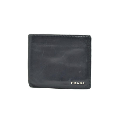 $650 PRADA Vitello Move Logo Bifold Wallet Black