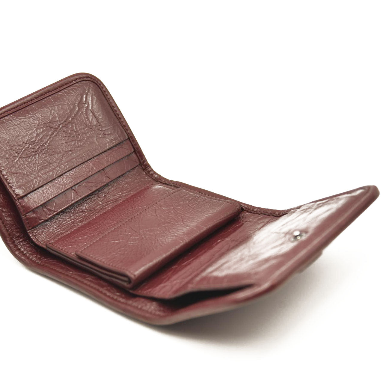 Saint Laurent Compact Niki Wallet Burgundy Leather Crinkled