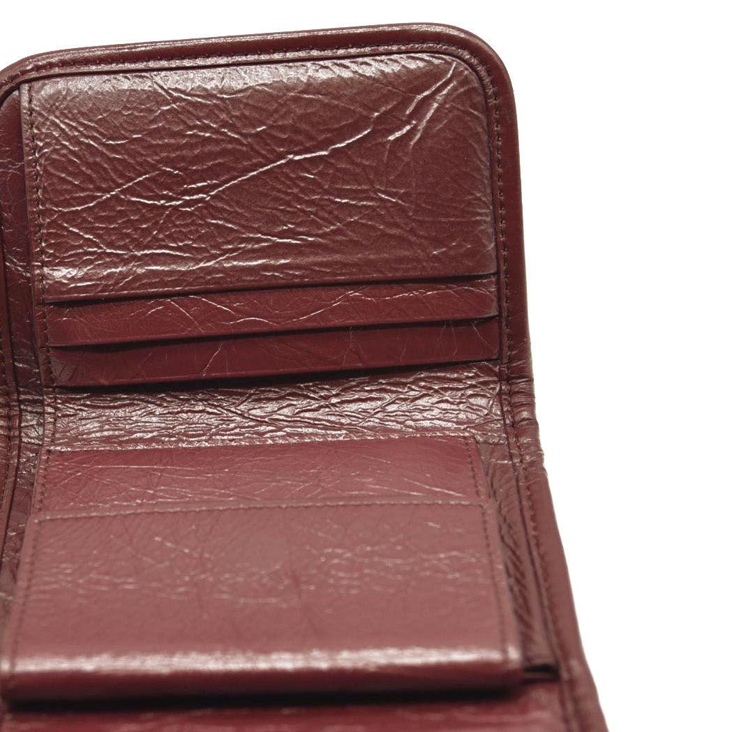 Saint Laurent Compact Niki Wallet Burgundy Leather Crinkled