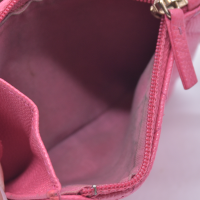 $1025 2020 CHANEL Interlocking CC Chain Small Flap Tri-Fold Wallet Pink Caviar Leather