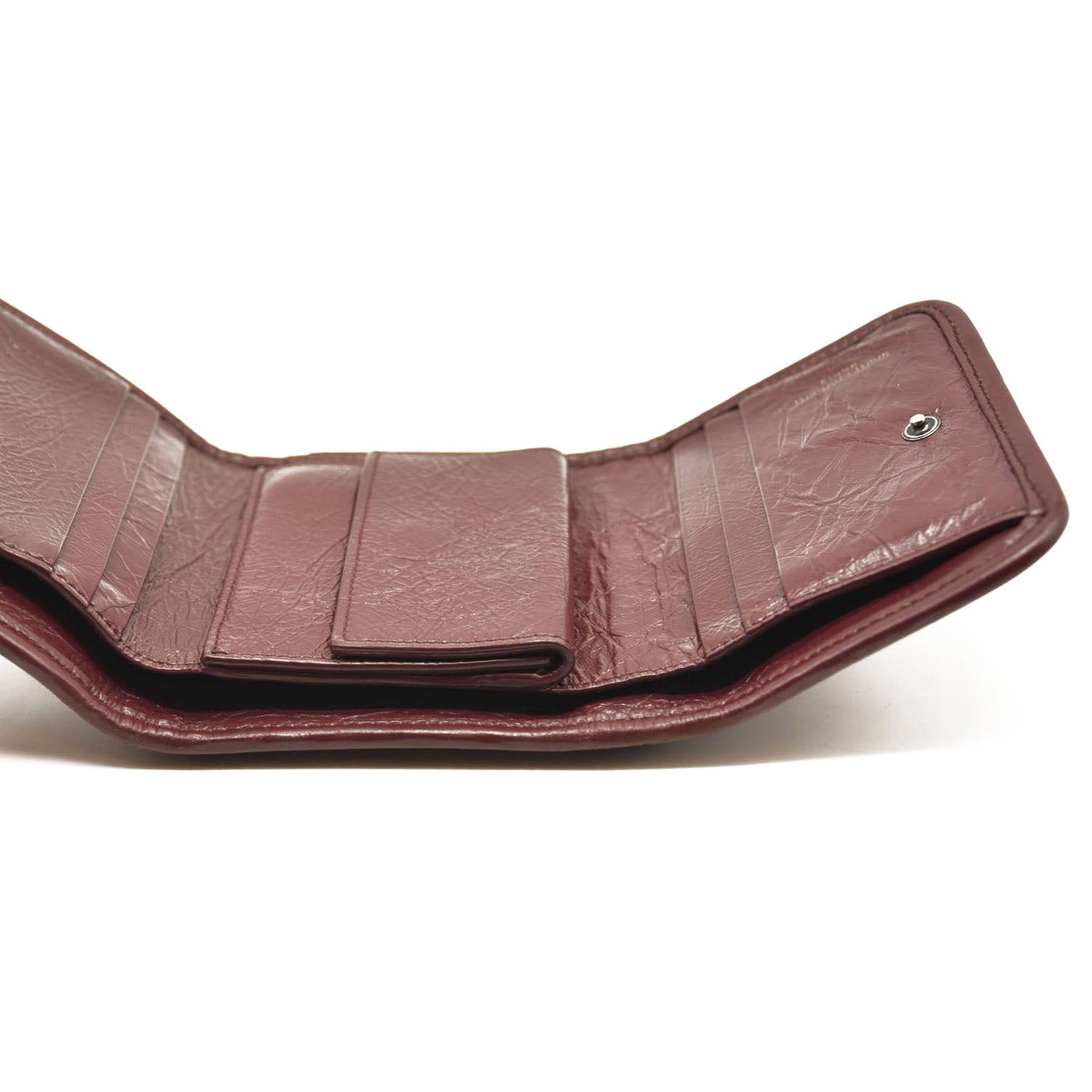 Saint Laurent Compact Niki Wallet Burgundy Leather Crinkled