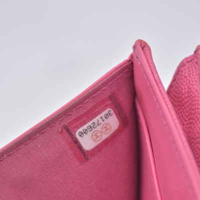 $1025 2020 CHANEL Interlocking CC Chain Small Flap Tri-Fold Wallet Pink Caviar Leather