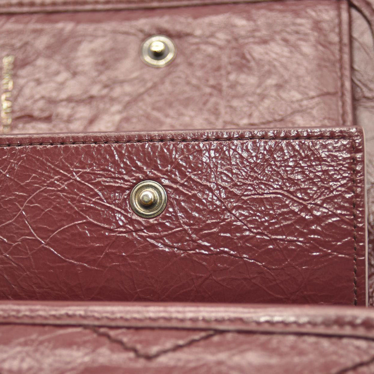 Saint Laurent Compact Niki Wallet Burgundy Leather Crinkled