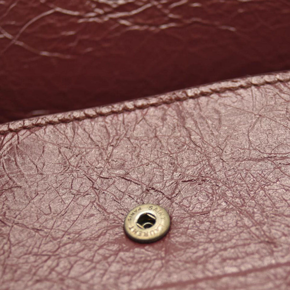 Saint Laurent Compact Niki Wallet Burgundy Leather Crinkled