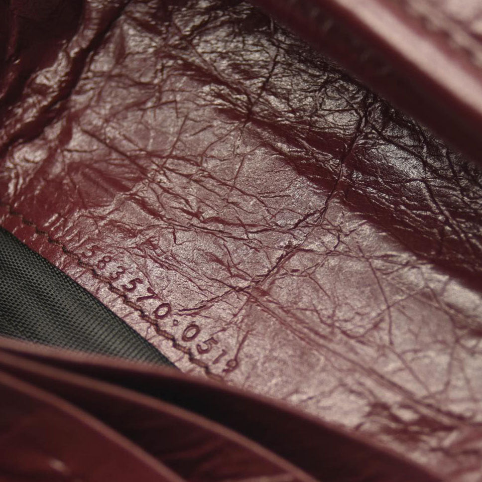 Saint Laurent Compact Niki Wallet Burgundy Leather Crinkled