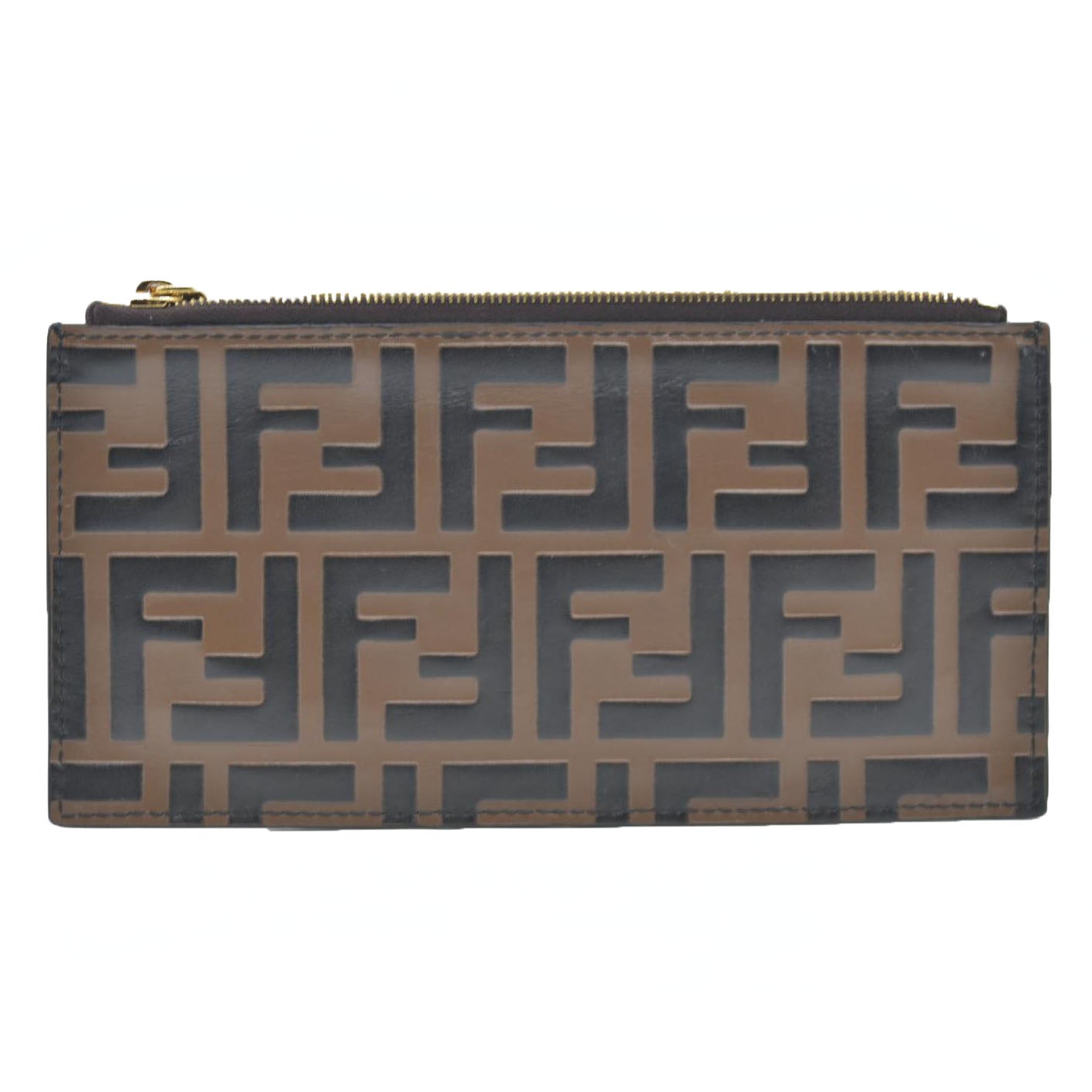 AUCTION $1550 Fendi Vitello Soft F is Fendi Bi-Color FF 1974 Embossed Envelope Wallet On Chain with Pouches Maya Black Insert Zipper