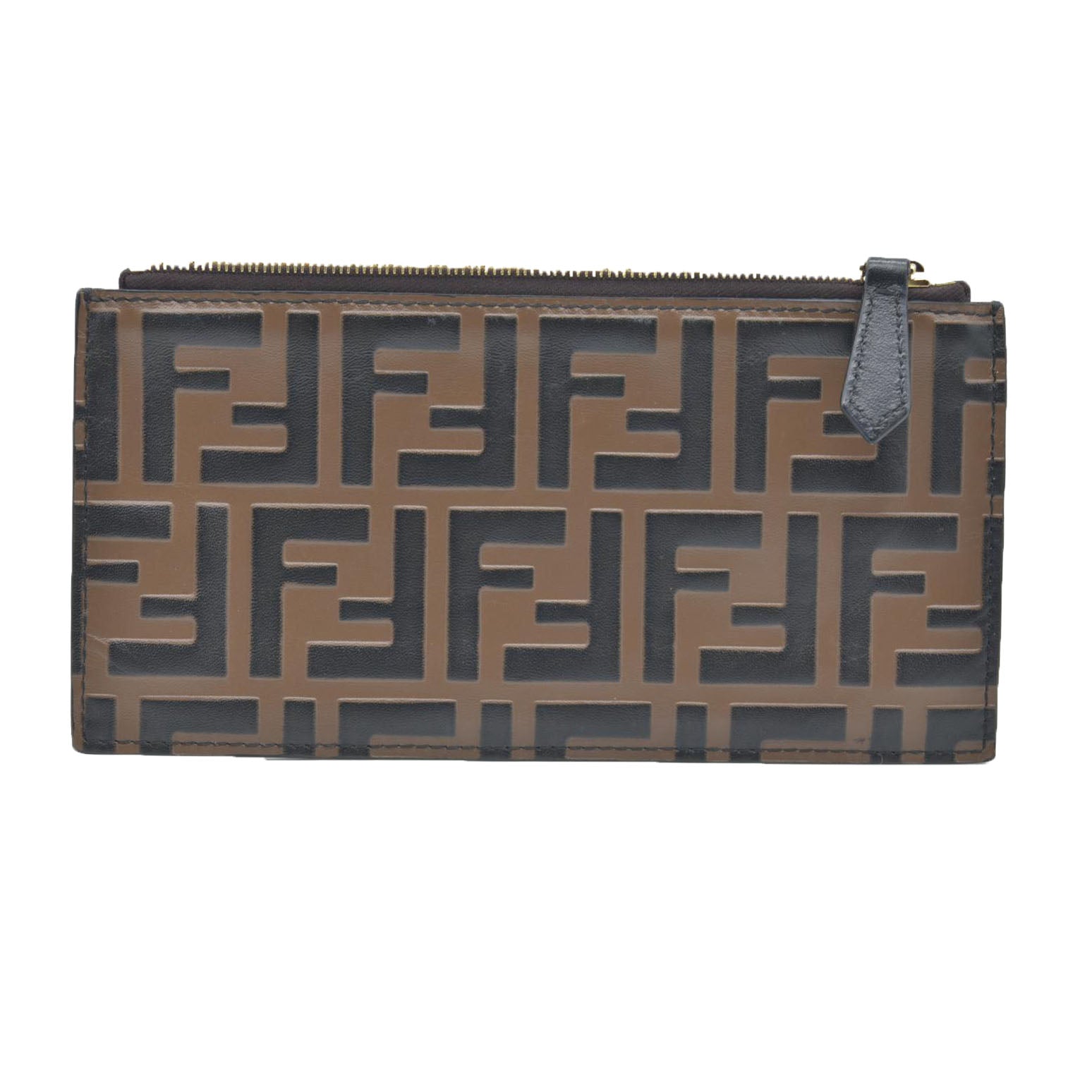 AUCTION $1550 Fendi Vitello Soft F is Fendi Bi-Color FF 1974 Embossed Envelope Wallet On Chain with Pouches Maya Black Insert Zipper