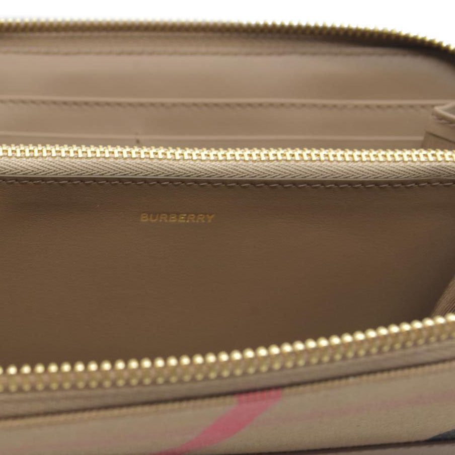 $680 CONSIGNMENT Burberry Vintage Check Cotton & Leather Zip-Around Wallet