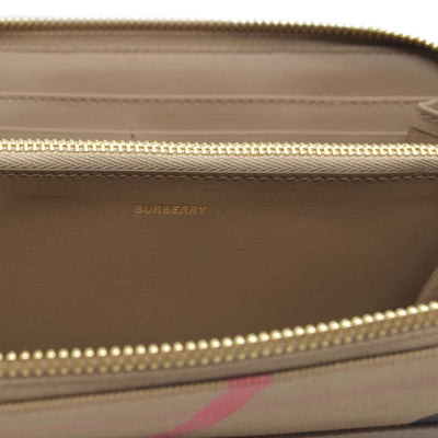 $680 CONSIGNMENT Burberry Vintage Check Cotton & Leather Zip-Around Wallet