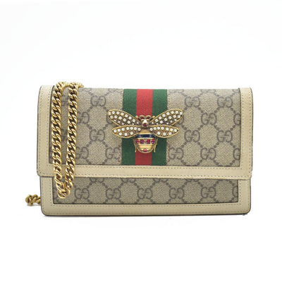 Gucci  GG Supreme Monogram Web Queen Margaret Chain Wallet White