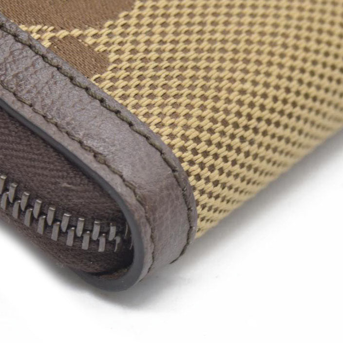 $850 CONSIGNMENT Gucci  Monogram Jumbo GG Textured Dollar Calfskin Diana Zip Around Continental Wallet Camel Ebony New Acero