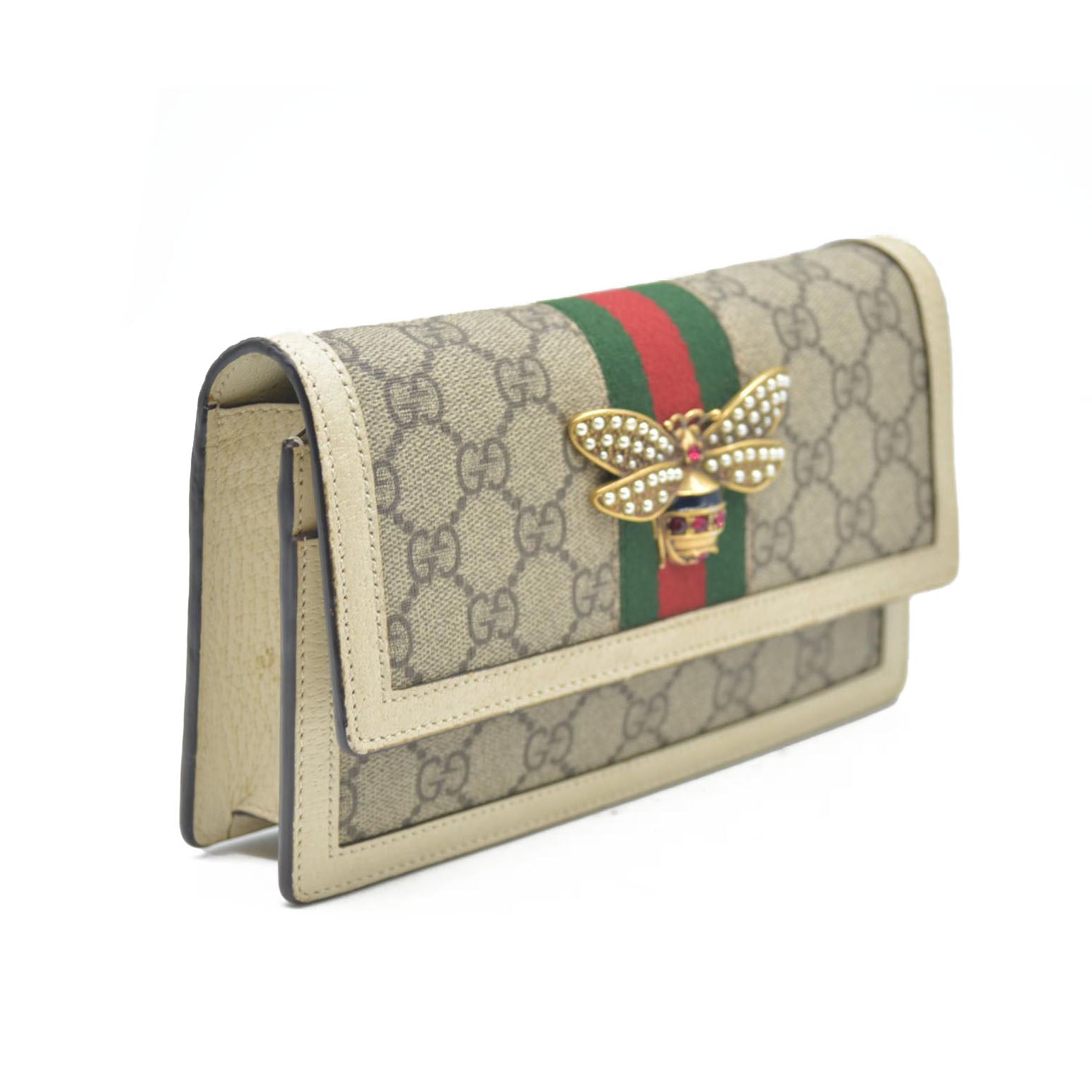 Gucci  GG Supreme Monogram Web Queen Margaret Chain Wallet White