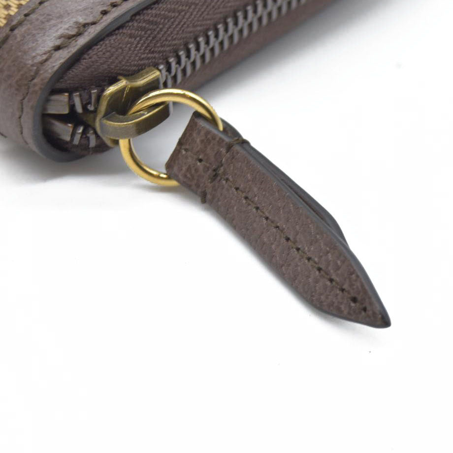 $850 CONSIGNMENT Gucci  Monogram Jumbo GG Textured Dollar Calfskin Diana Zip Around Continental Wallet Camel Ebony New Acero