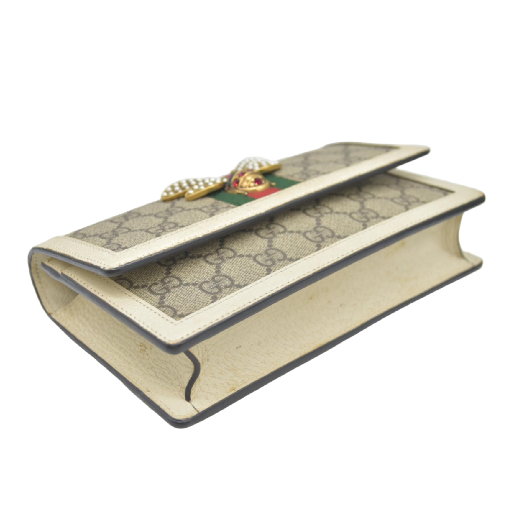 Gucci  GG Supreme Monogram Web Queen Margaret Chain Wallet White
