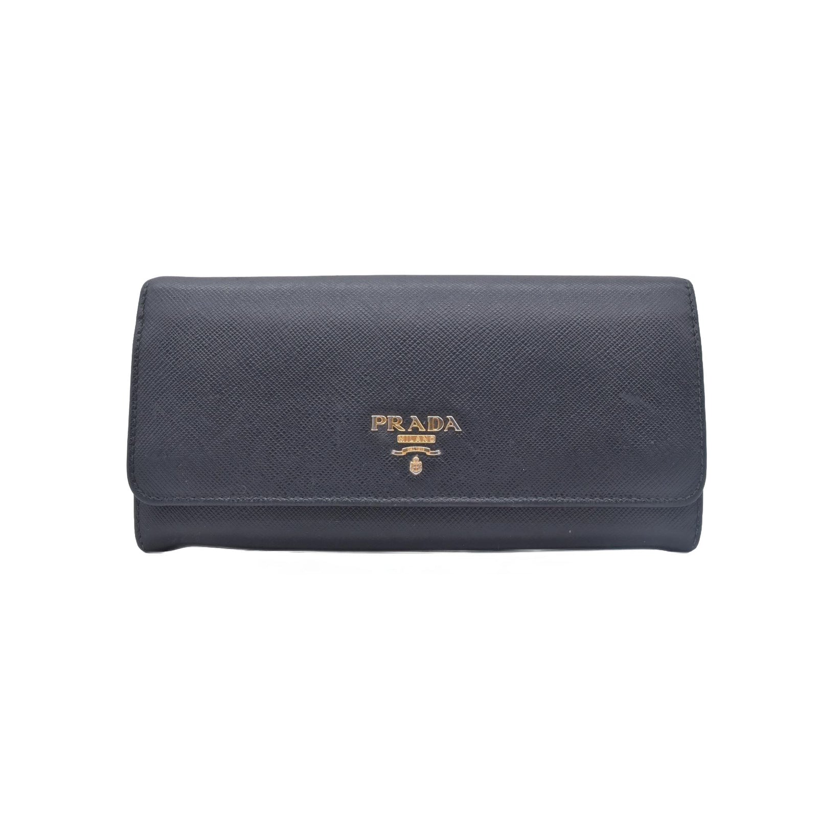 $780 PRADA Saffiano Metal Continental Flap Wallet Nero CONSIGNMENT 10021171