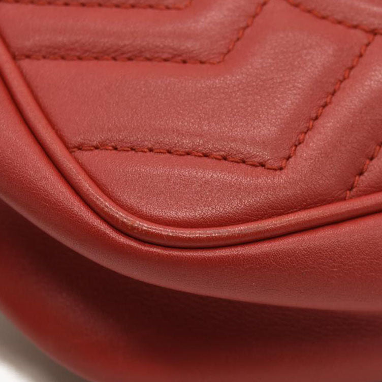 Gucci  Calfskin Matelasse Small GG Marmont Chain Shoulder Bag Hibiscus Red