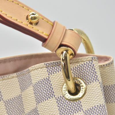 $1980 Louis Vuitton Graceful PM Rose Ballerine White Damier Azur Canvas Tote RFID