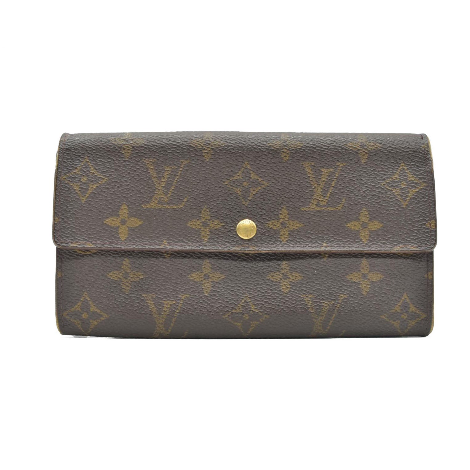 $725 2000 Louis Vuitton Monogram Portefeiulle Sarah Long Bifold Wallet Brown TH1000 10019606