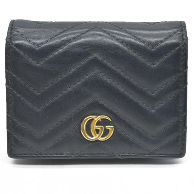 $580 CONSIGNMENT Gucci GG Marmont Quilted Bifold Compact Wallet Black