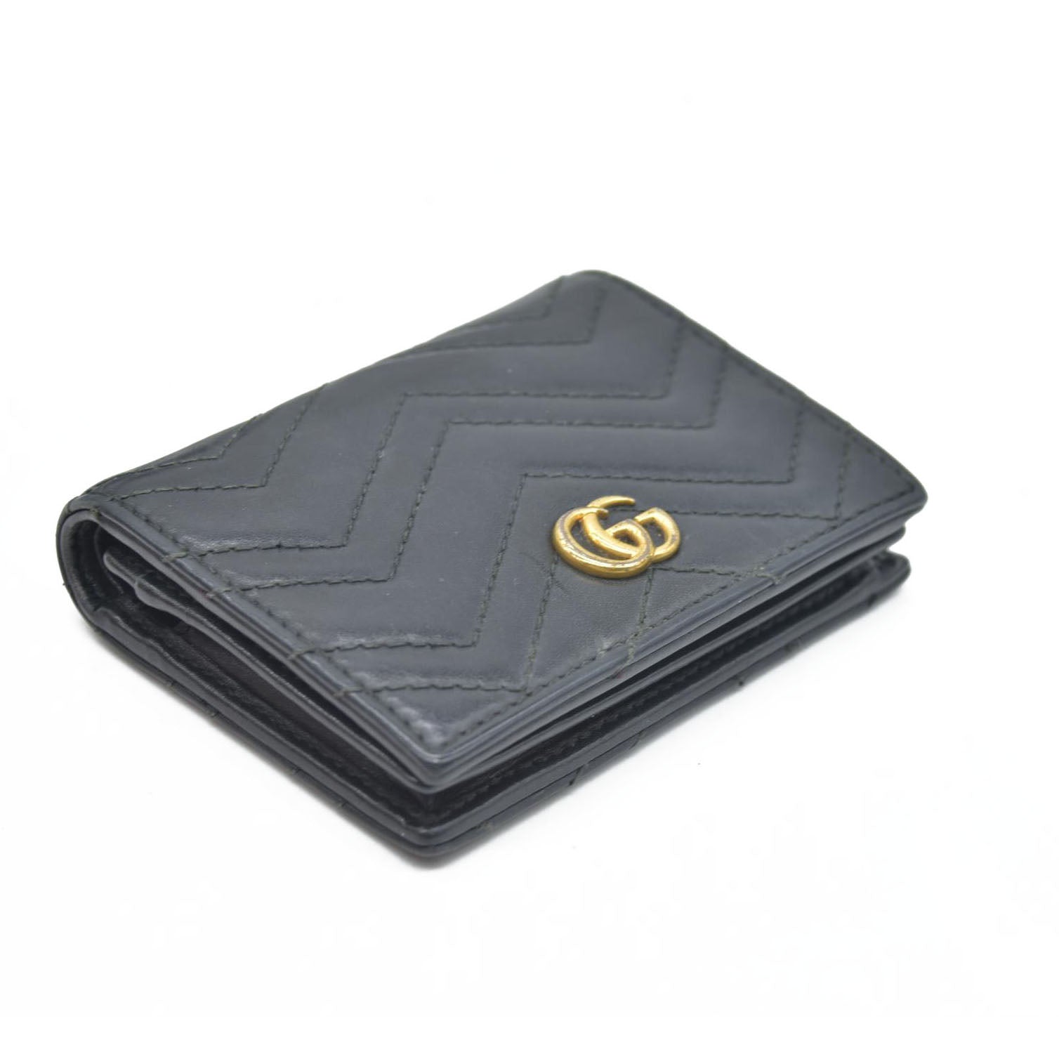 $580 CONSIGNMENT Gucci GG Marmont Quilted Bifold Compact Wallet Black