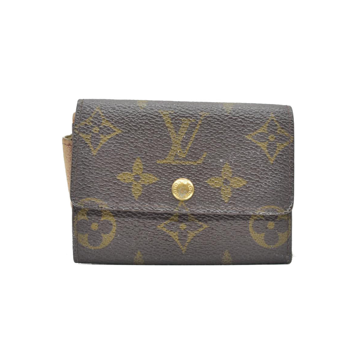 $435 Louis Vuitton Monogram Porte Monnaie Plat Coin Purse Wallet Brown MI1802