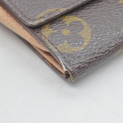 $435 Louis Vuitton Monogram Porte Monnaie Plat Coin Purse Wallet Brown MI1802