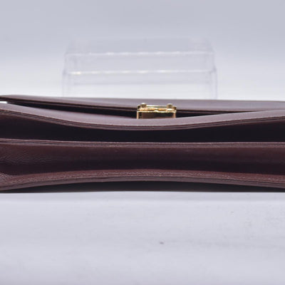$850 SAINT LAURENT Textured Leather Push Lock Clutch Document Case Burgundy CONSIGNMENT 10021193