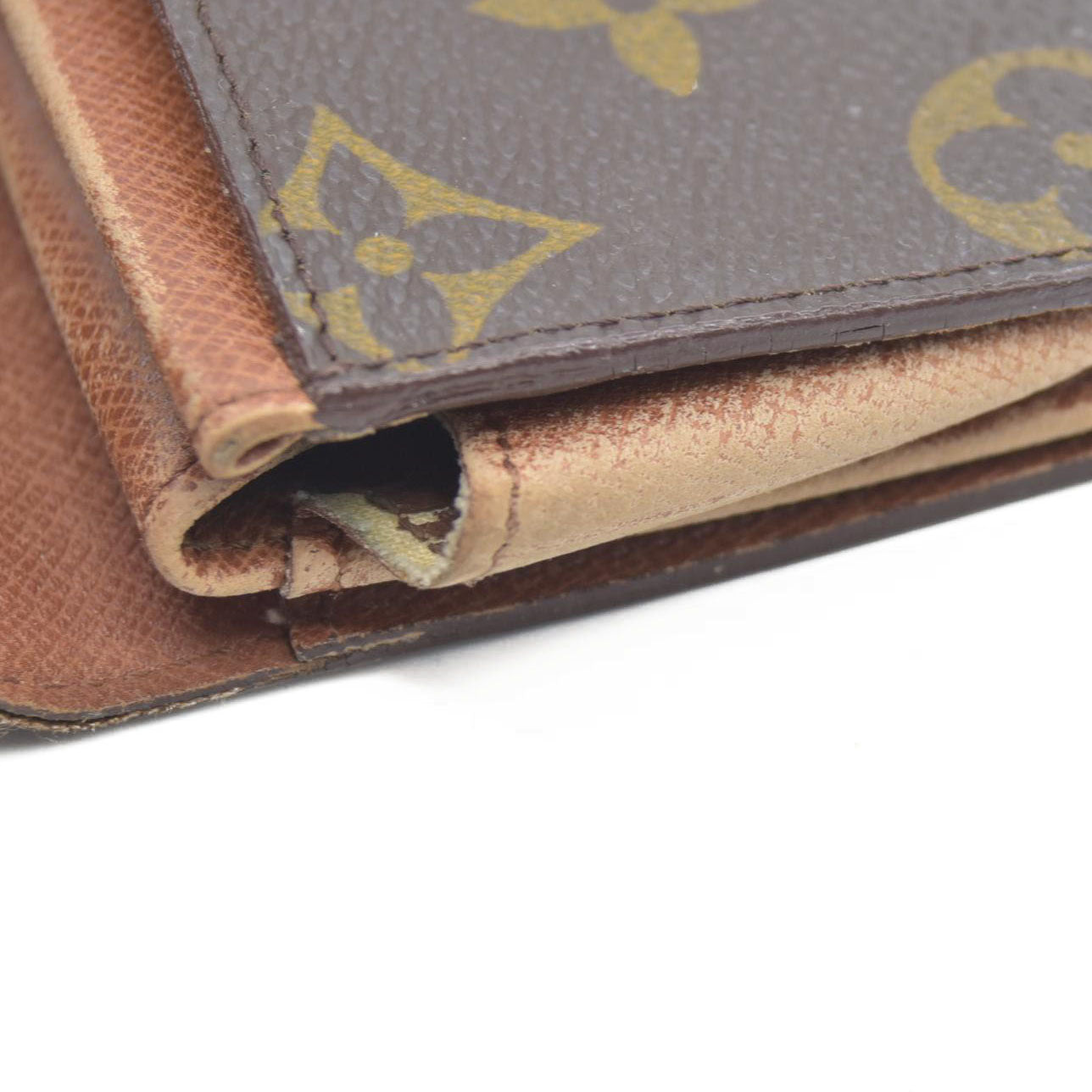 $435 Louis Vuitton Monogram Porte Monnaie Plat Coin Purse Wallet Brown MI1802