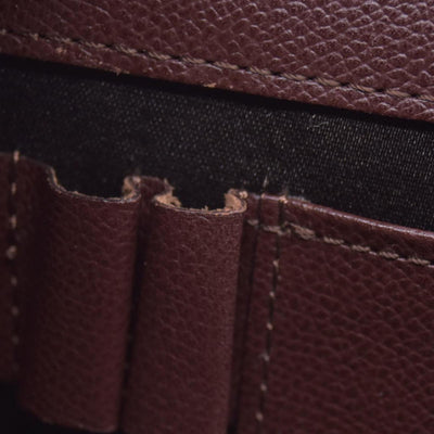 $850 SAINT LAURENT Textured Leather Push Lock Clutch Document Case Burgundy CONSIGNMENT 10021193