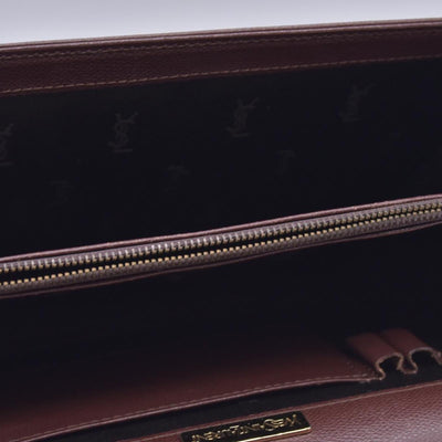 $850 SAINT LAURENT Textured Leather Push Lock Clutch Document Case Burgundy CONSIGNMENT 10021193