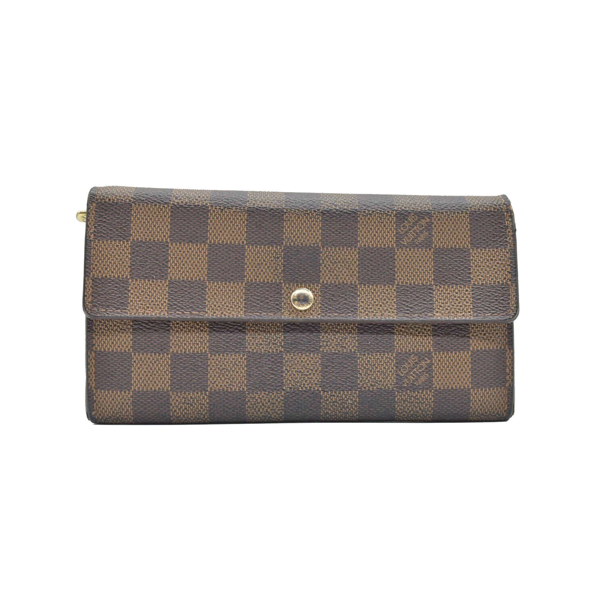 $725 2008 Louis Vuitton Damier Porte Feuille Sarah Long Bifold Wallet Brown CA5018