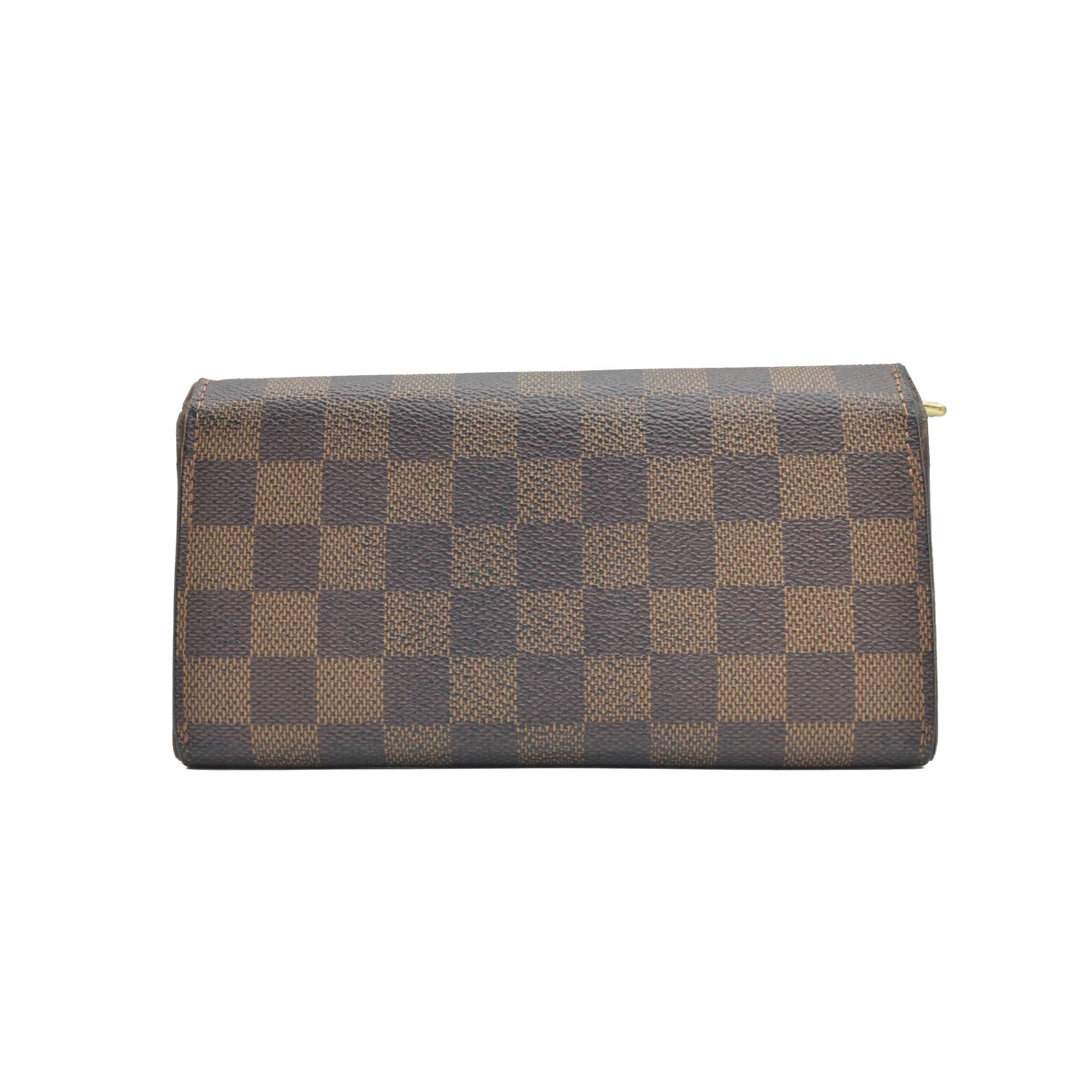 $725 2008 Louis Vuitton Damier Porte Feuille Sarah Long Bifold Wallet Brown CA5018