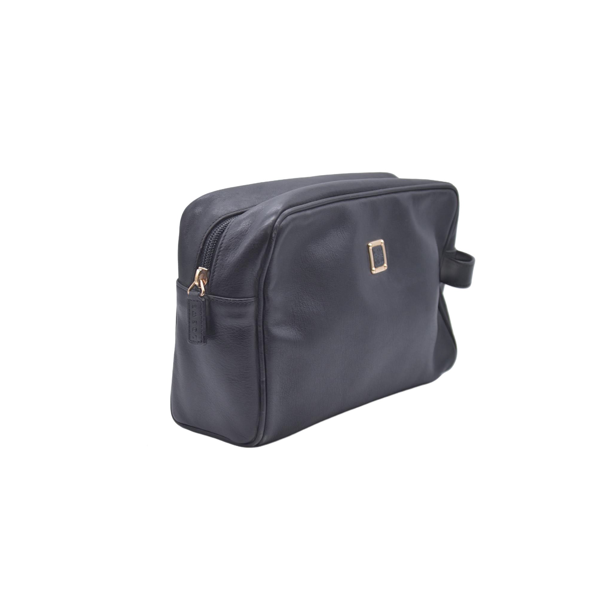 $650 LOEWE Smooth Calfskin Anagram Square Plaque Cosmetic Case Black CONSIGNMENT 10021216
