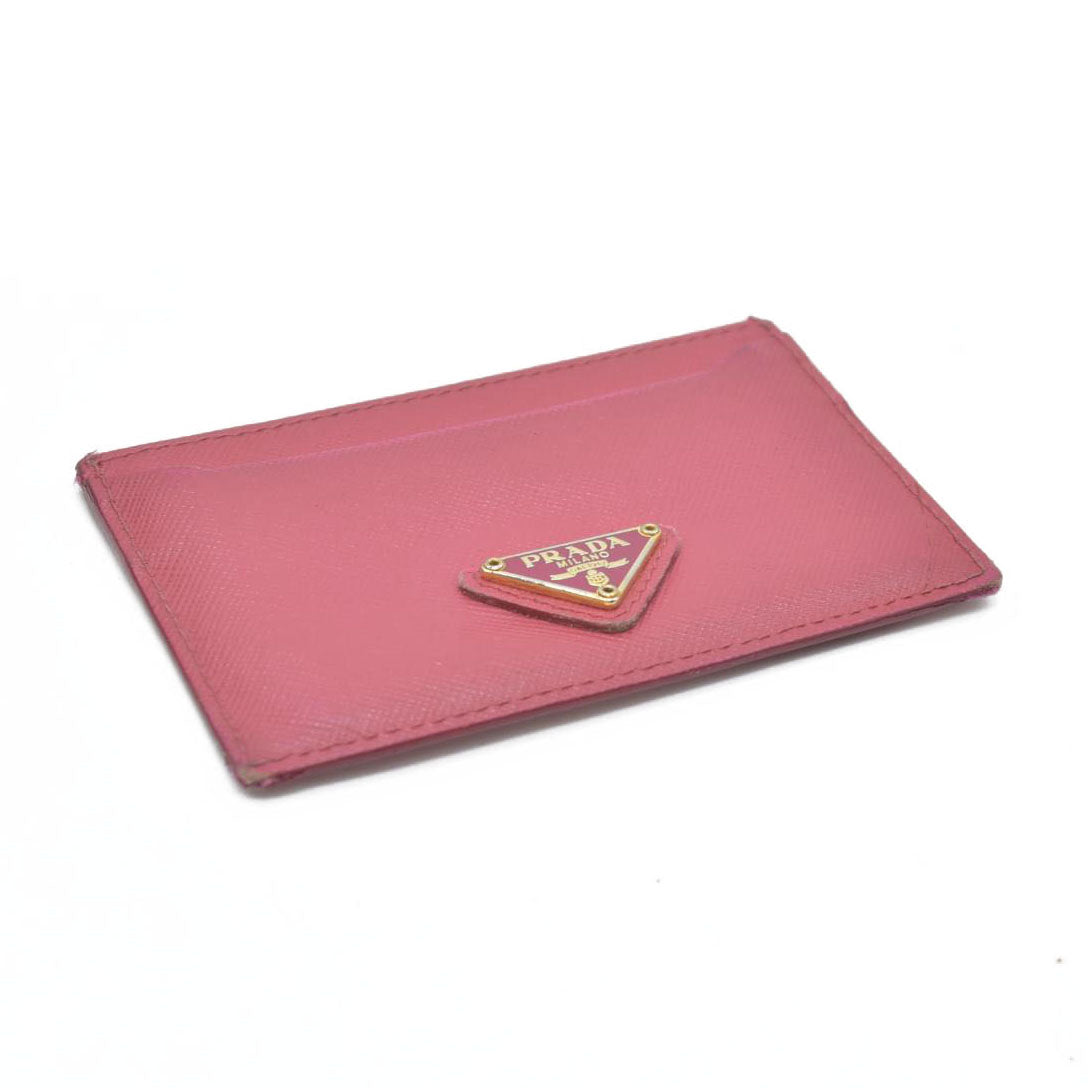 CONSIGNMENT Prada Prada Pink Saffiano Metal Leather Logo Card Holder