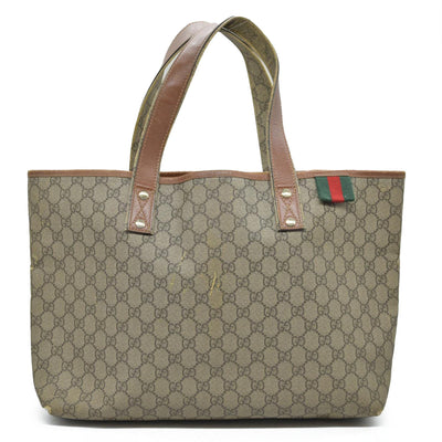 $1490 Gucci GG Plus Monogram Medium Signature Web Loop Tote Brown