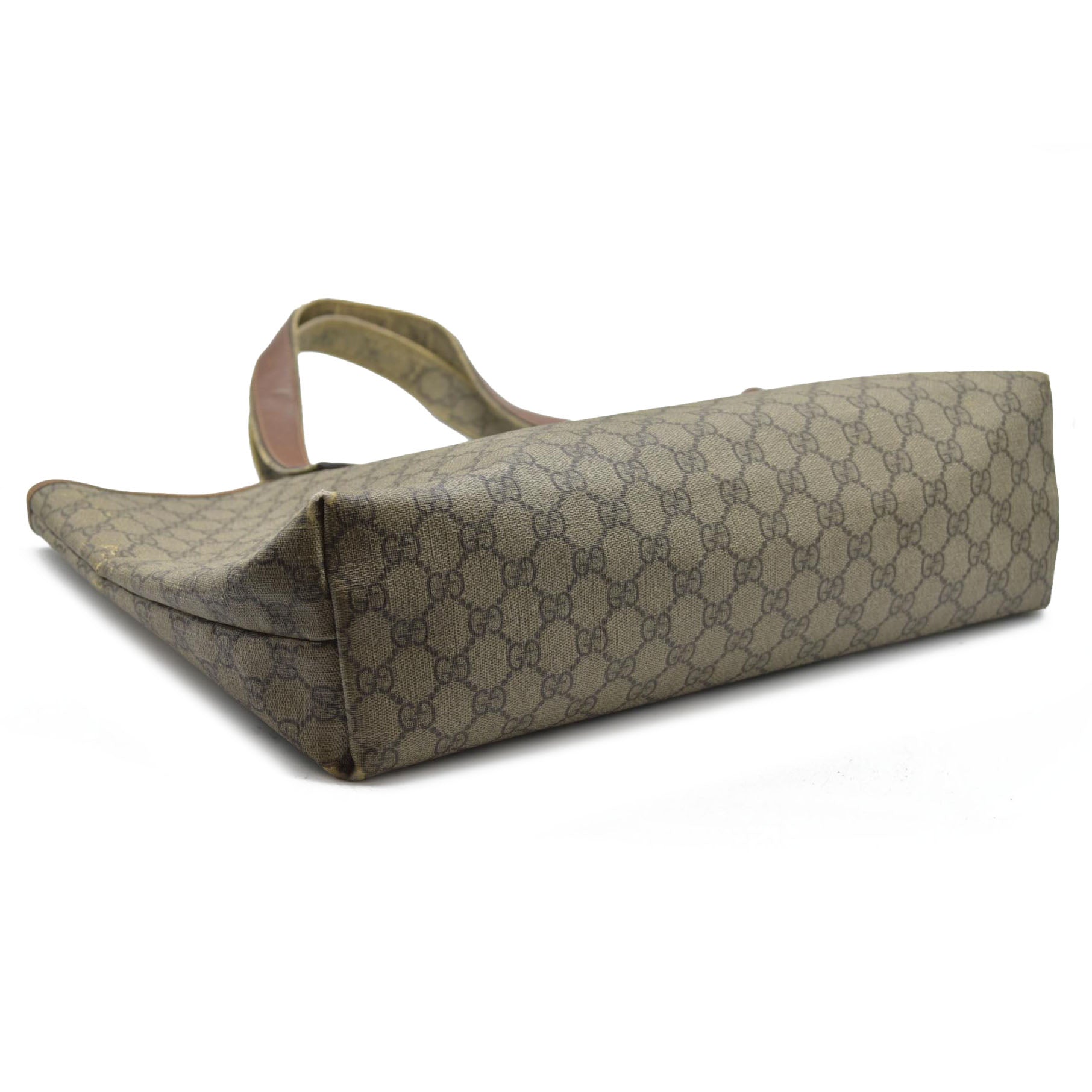 $1490 Gucci GG Plus Monogram Medium Signature Web Loop Tote Brown