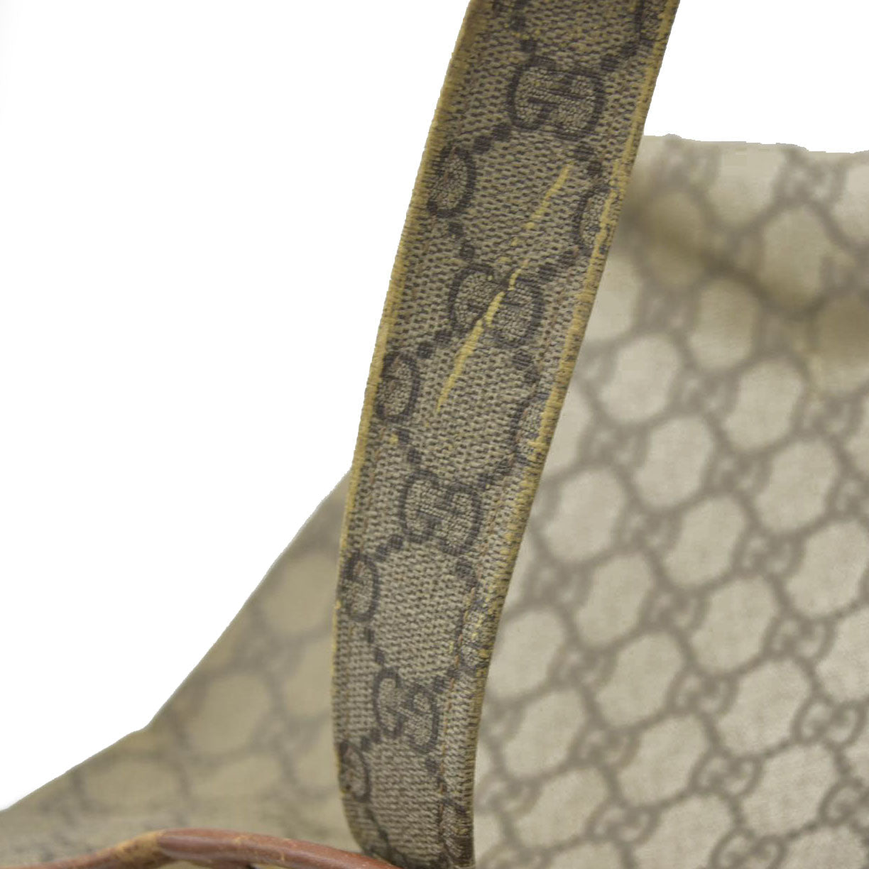 $1490 Gucci GG Plus Monogram Medium Signature Web Loop Tote Brown
