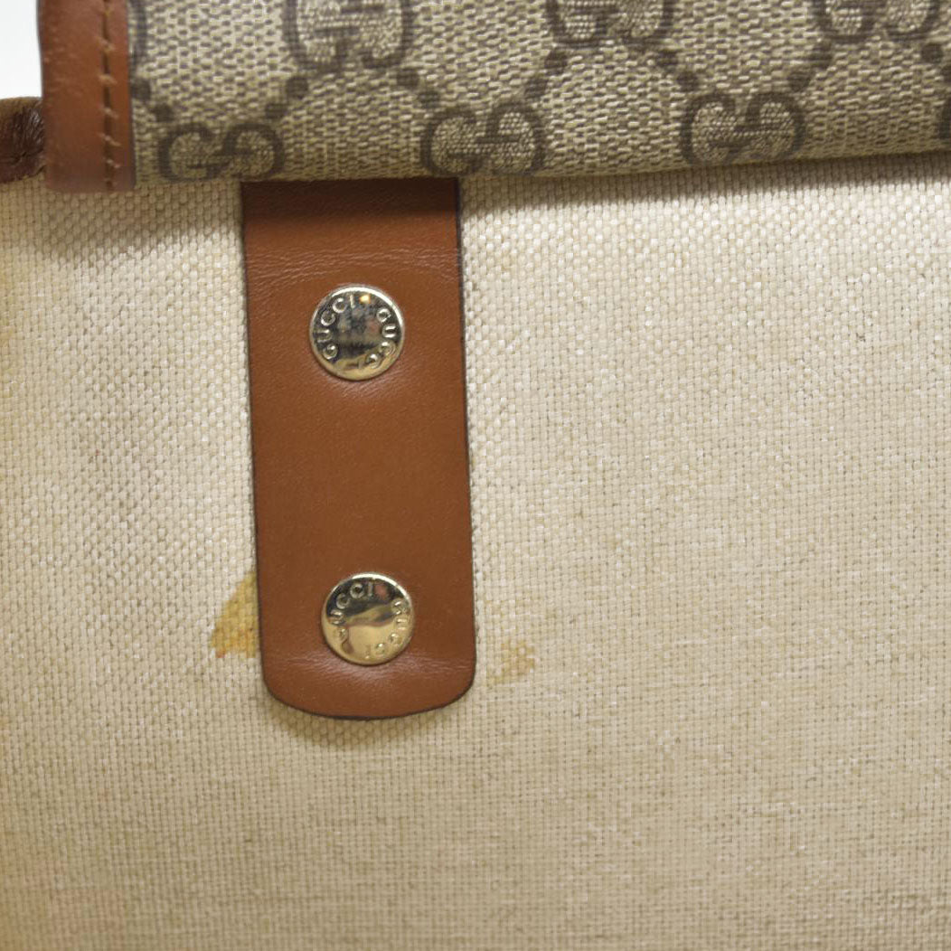 $1490 Gucci GG Plus Monogram Medium Signature Web Loop Tote Brown