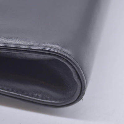 $1450 GUCCI Calfskin Vintage Interlocking GG Chain Flap Clutch Bag Black CONSIGNMENT 10021223