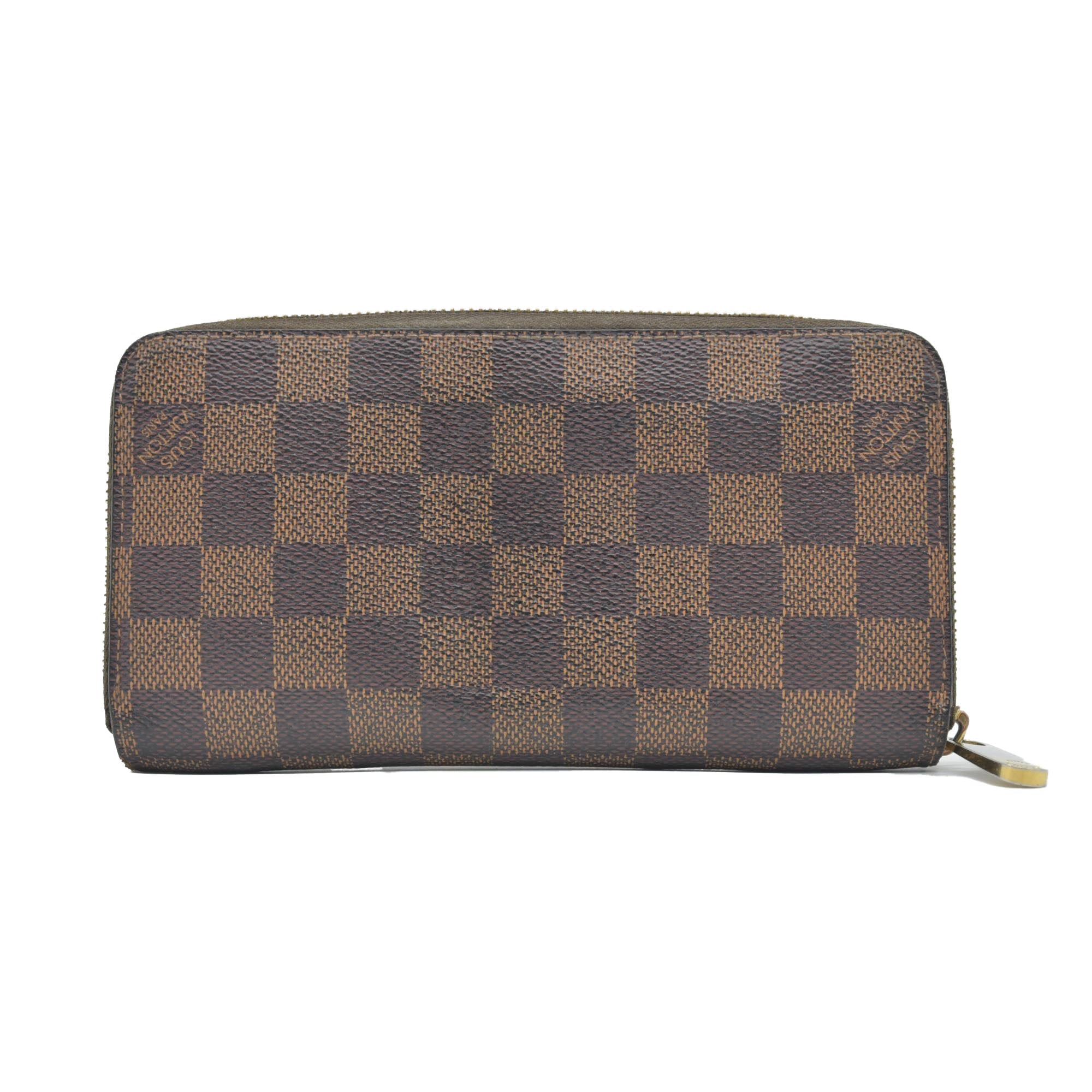 $915 2012 Louis Vuitton Damier Zippy Zip Around Long Wallet Purse Brown* CA1162
