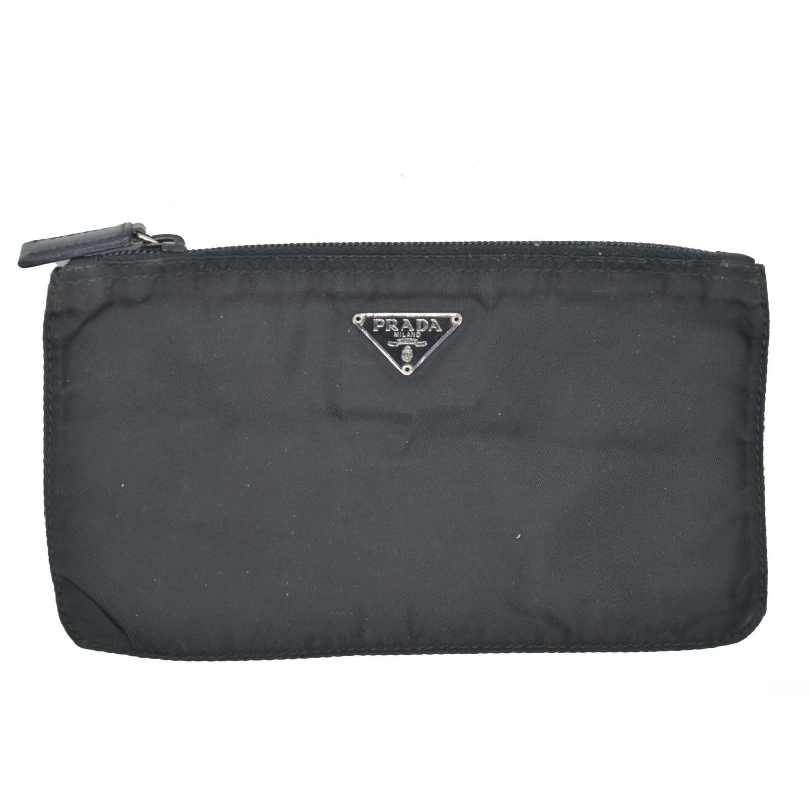 $650 PRADA Logo Plate Nylon Cosmetic Pouch Bag Black