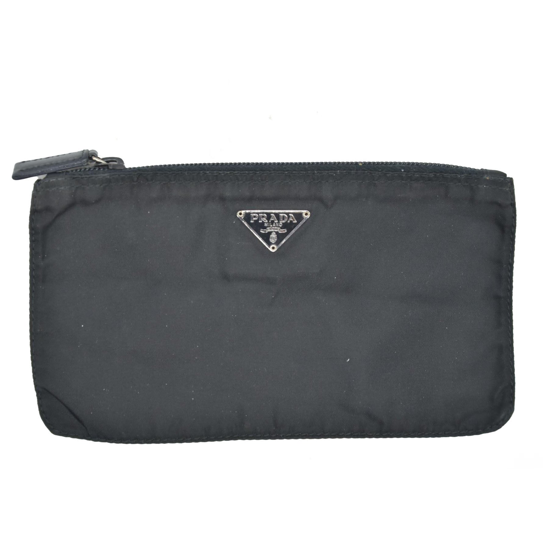 $650 PRADA Logo Plate Nylon Cosmetic Pouch Bag Black