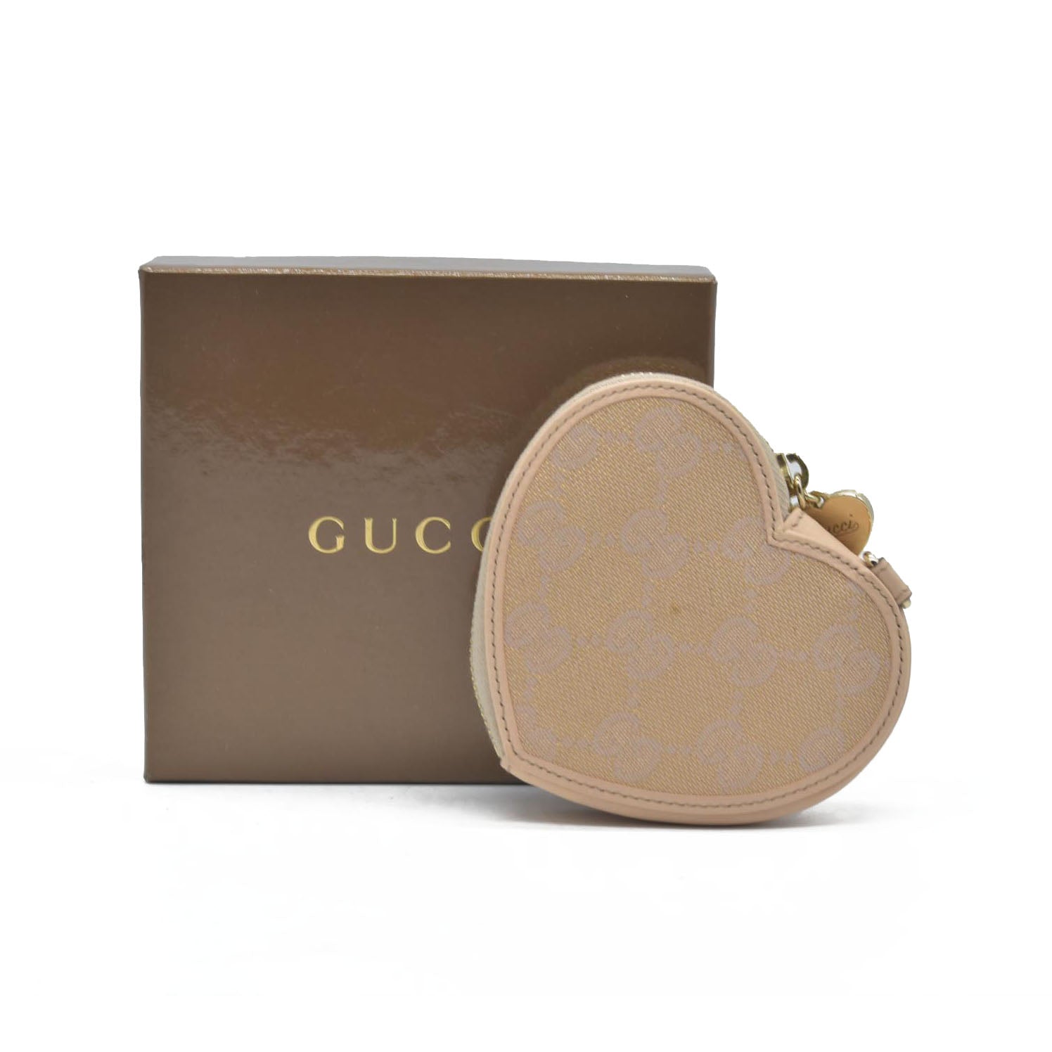 $480 Gucci GG Canvas Heart Coin Purse
