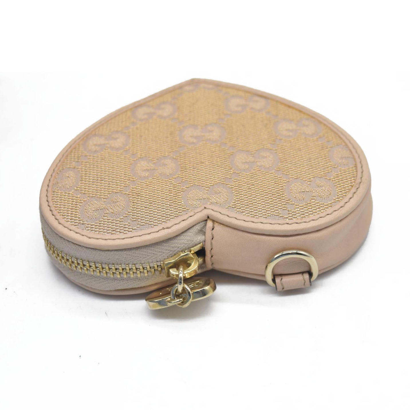 $480 Gucci GG Canvas Heart Coin Purse